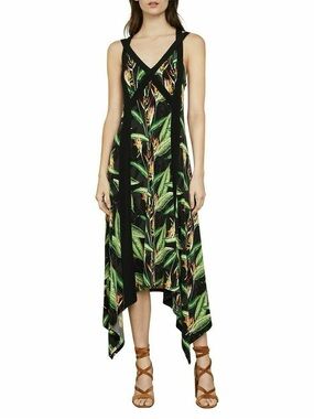 BCBG MAXAZRIA Bird of Paradise Strappy Maxi Dress Sz S Asymmetrical Hem